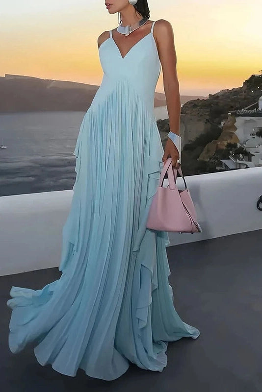 Glorol - Elegant V-Neck Sleeveless High Waist Maxi Dress