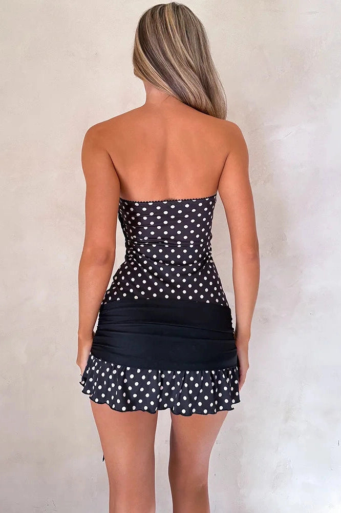 Glorol - Off-Shoulder Patchwork Strapless Sleeveless Backless Mini Dress
