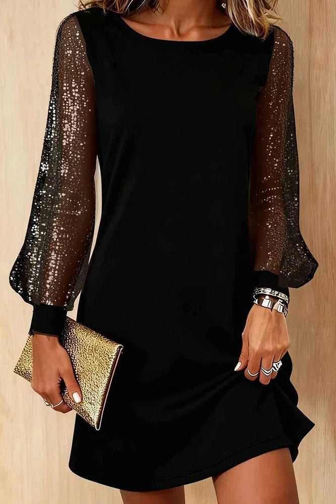 Glorol - Long Sleeve O-Neck High Waist A-Line Mini Dress