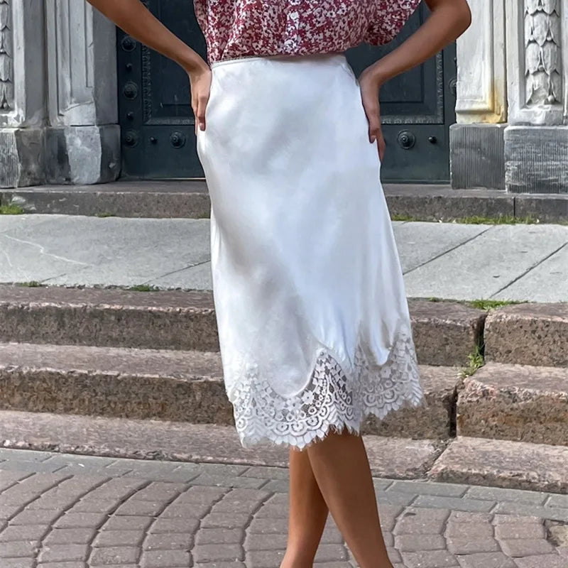 Glorol - High Waist Lace Patchwork Printed Skirt