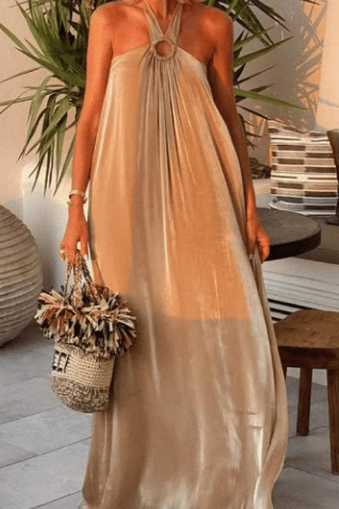 Glorol - Elegant High Waist Sleeveless Loose Pleated Off-Shoulder Maxi Dress