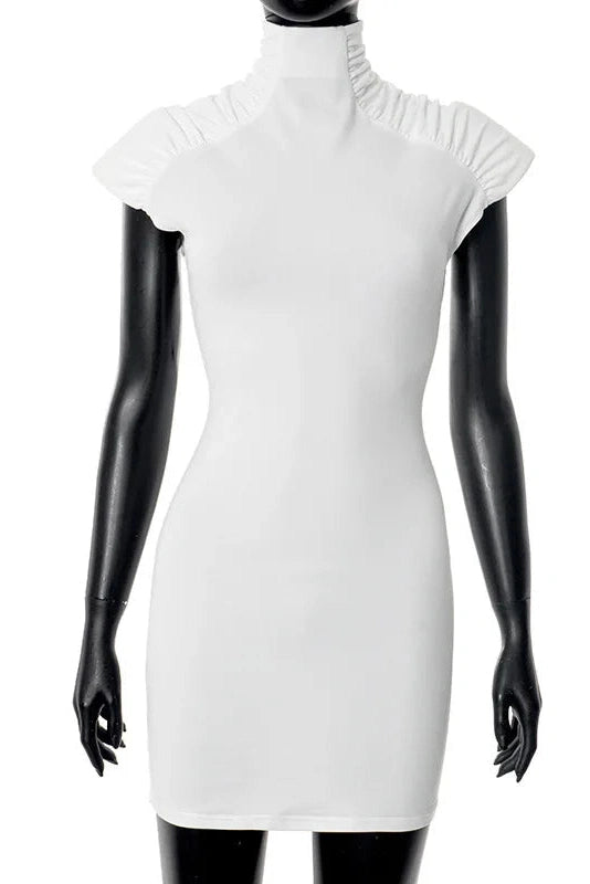 Glorol - Elegant Turtleneck Sleeveless Slim High Waist Mini Dress