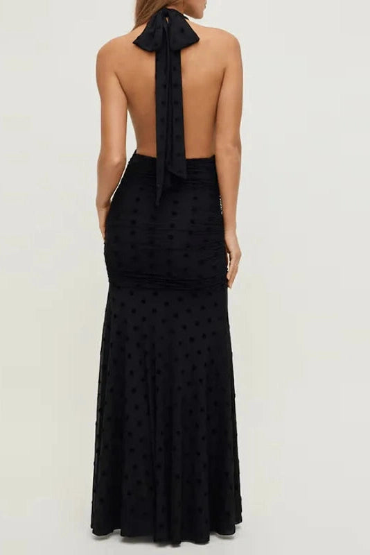 Glorol - Hollow Out Backless Sleeveless Slim Deep V-Neck Printed Maxi Dress
