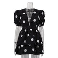 Glorol - Deep V Neck Printed Puff Sleeve  A-Line Mini Dress