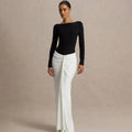 Glorol - Backless Round Neck Patchwork Long Sleeve Maxi Dress