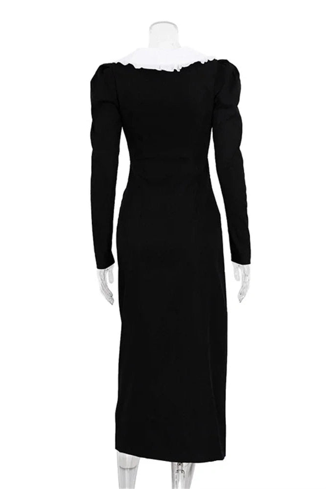 Glorol - Patchwork V-Neck Slim High Split Maxi Dress
