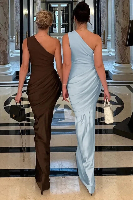 Glorol - Elegant Pleated One Shoulder Maxi Dress