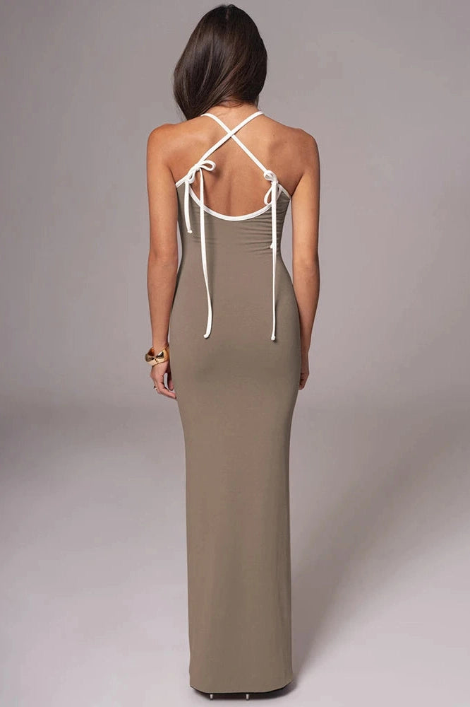 Glorol - Spaghetti Strap Lace-up Sleeveless Backless Maxi Dress