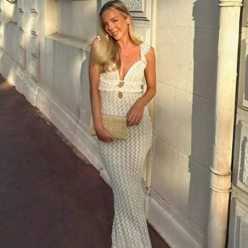 Glorol - Hollow Out Patchwork Backless Sleeveless Maxi Dress