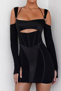 Glorol - Hollow Out Elegant Spaghetti Strap Backless Mini Dress