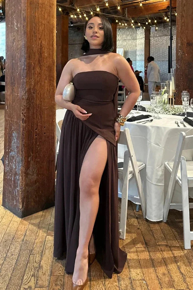 Notiglo - Scarf Neck Sleeveless Off Shoulder A-Line Maxi Dress