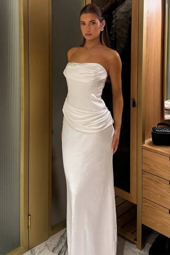 Glorol - Off-Shoulder Strapless Sleeveless Backless Bodycon Maxi Dress