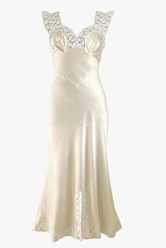 Glorol - Elegant Lace Slit Loose Pleated Backless Sleeveless Midi Dress