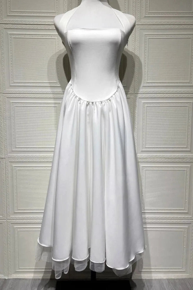 Glorol - Backless Square Collar Sleeveless High Waist A-Line Midi Dress