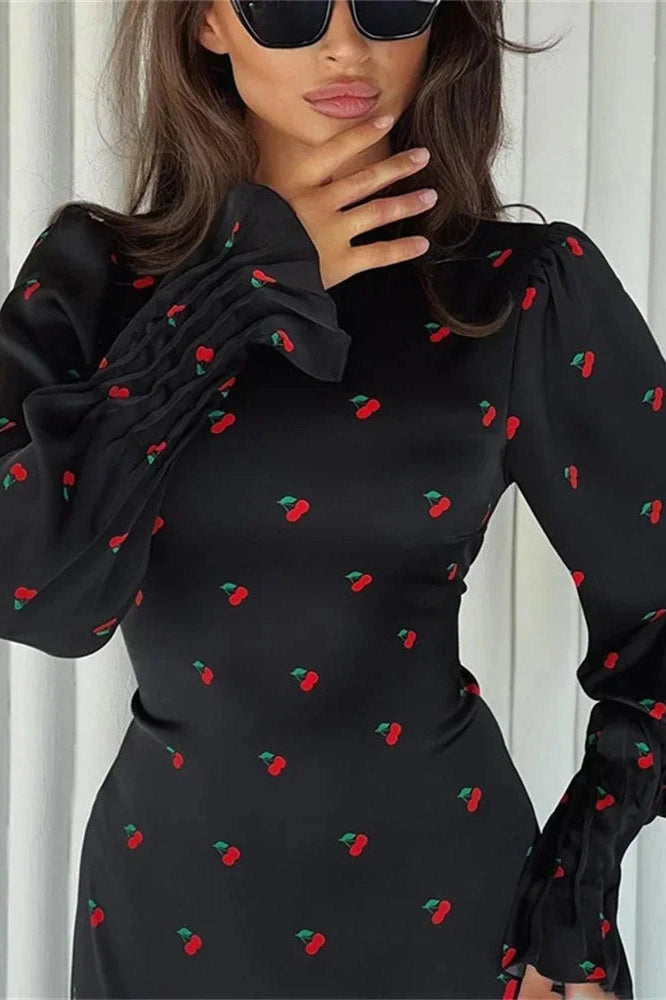 Glorol - Printed Long Sleeve Patchwork Maxi Dress