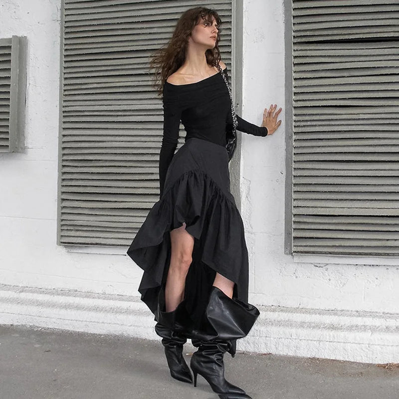 Glorol - High Waist A-line Splice Skirt