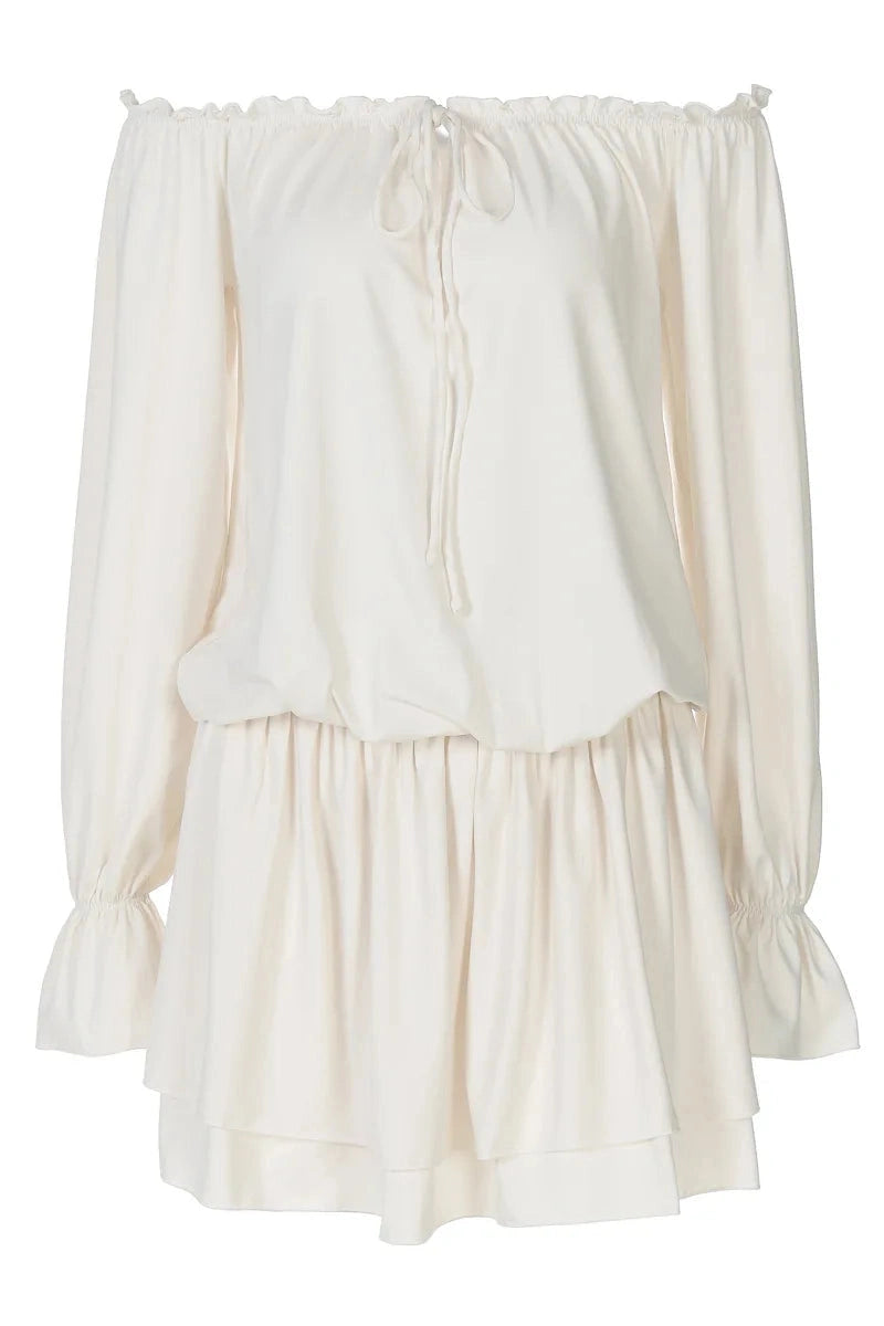 Glorol - Elegant Off-Shoulder Strapless Lantern Sleeve Mini Dress