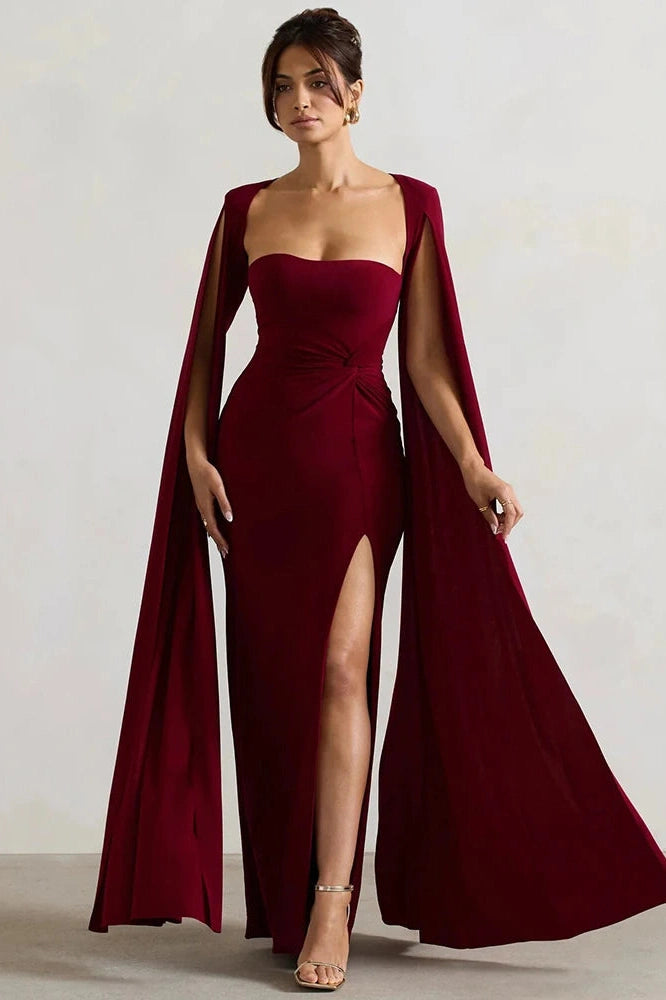 Glorol - Long Cape Sleeve Square Collar Maxi Dress