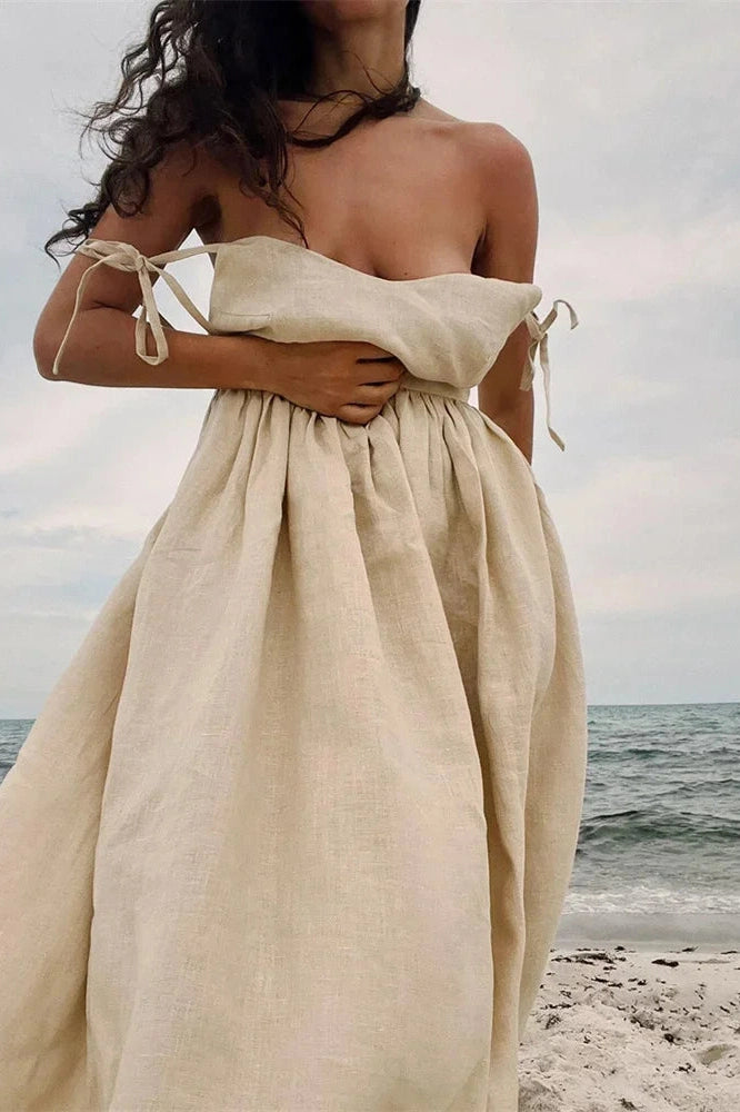 Glorol - Lace-Up Backless High Waist Slim Midi Dress