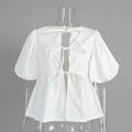 Glorol - Lace-Up Round Neck Loose Short-Sleeve Top