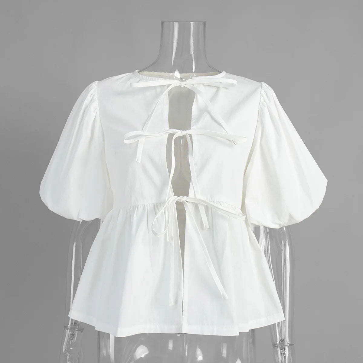 Glorol - Lace-Up Round Neck Loose Short-Sleeve Top