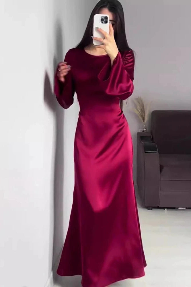 Glorol - Bell Sleeve Lace-Up Slim Bodycon Maxi Dress