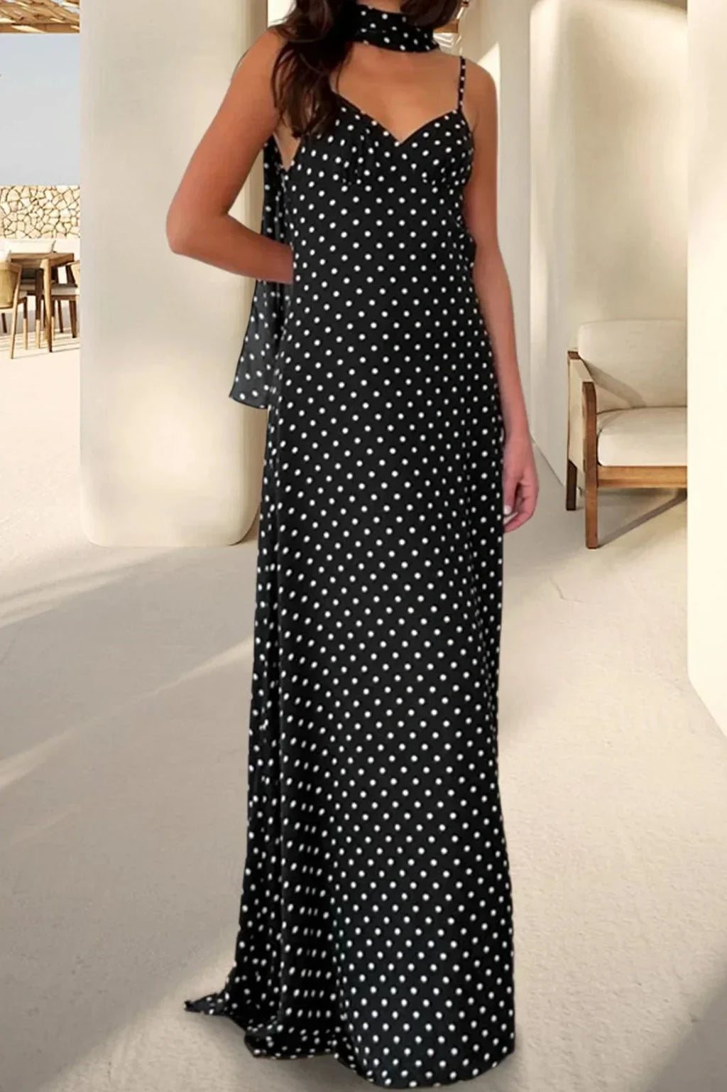 Spaghetti Strap Slim Fit Deep V Neck Maxi Dress
