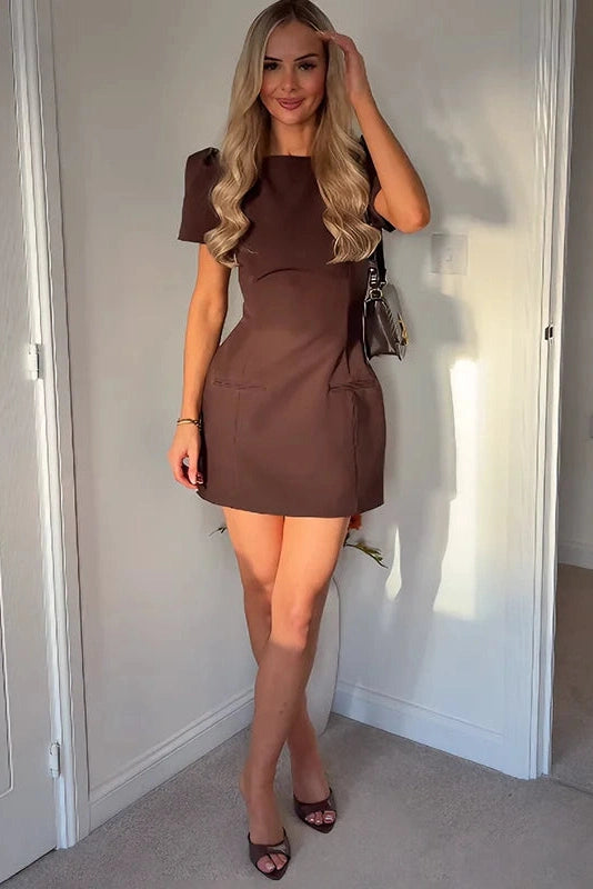 Glorol - Elegant A-Line Pocket Slim High-Waisted Mini Dress