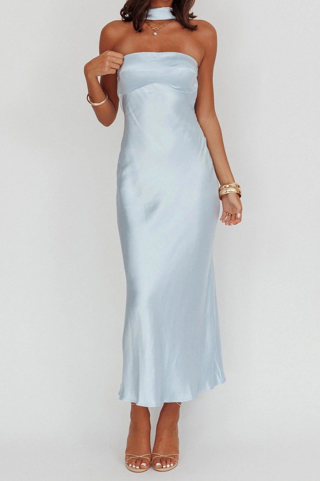 Glorol - Backless Strapless Slim Fit Sleeveless Maxi Dress