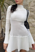 Glorol - Elegant Slim Knitted Turtleneck Sleeves High Waist Mini Dress