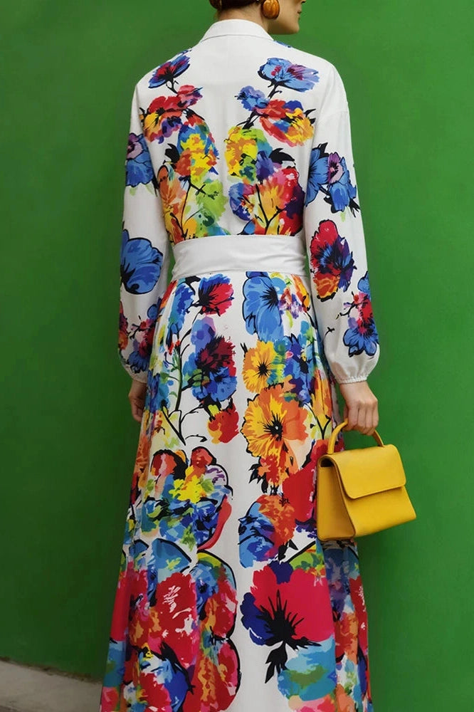 Glorol - Elegant Loose Pleated Long Sleeve Maxi Dress