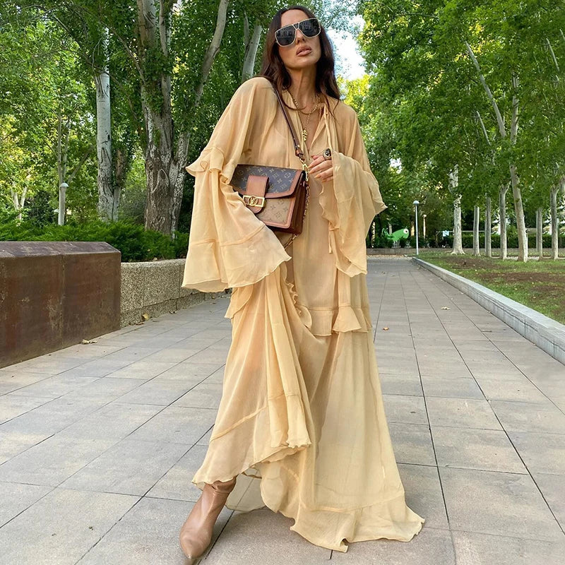 Long Sleeve V-Neck Loose Maxi Dress