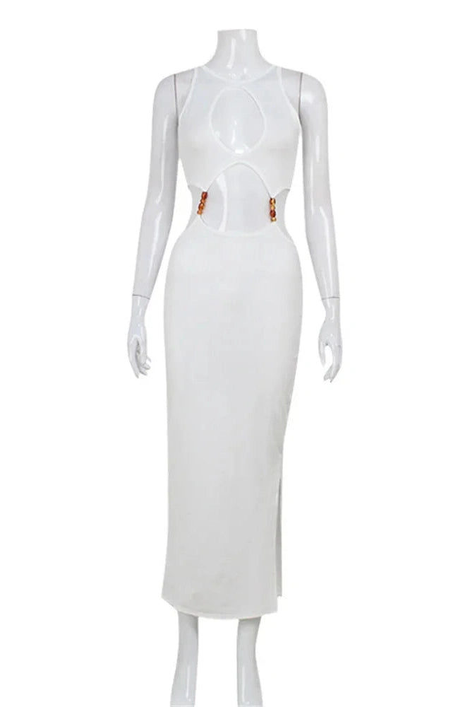 Glorol - Hollow Out Backless Slim High Waist Maxi Dress