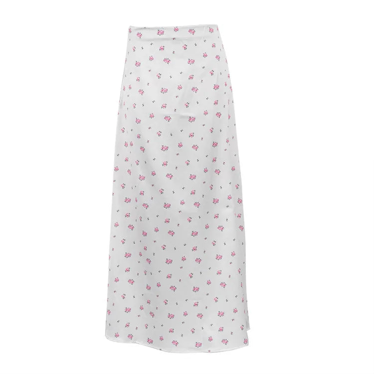 Glorol - High Waist Flower Printed Skirt