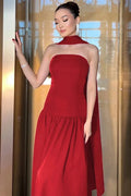 Glorol - Elegant Strapless Lace Up Slim High Waist Maxi Dress