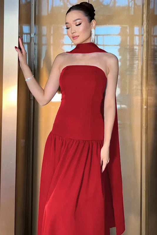 Glorol - Elegant Strapless Lace Up Slim High Waist Maxi Dress