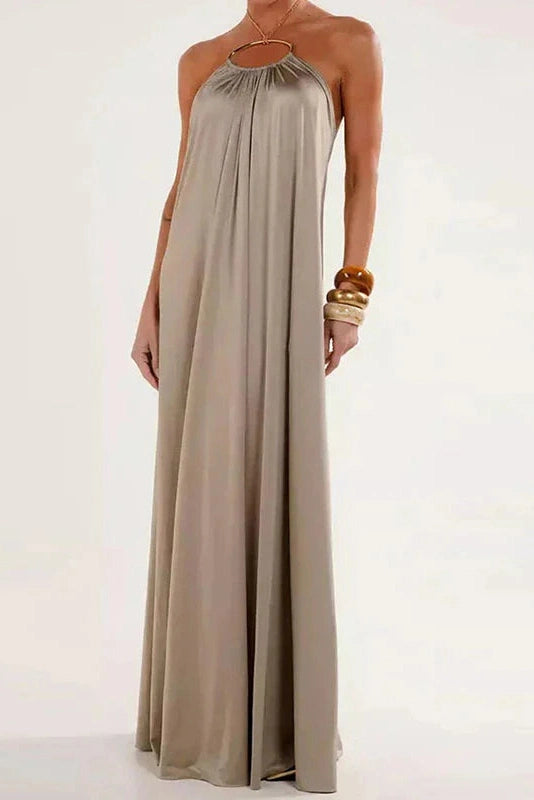 Glorol - Elegant Hollow Out High Waist Backless Loose Maxi Dress