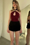 Glorol - Hollow Out Backless Patchwork Top