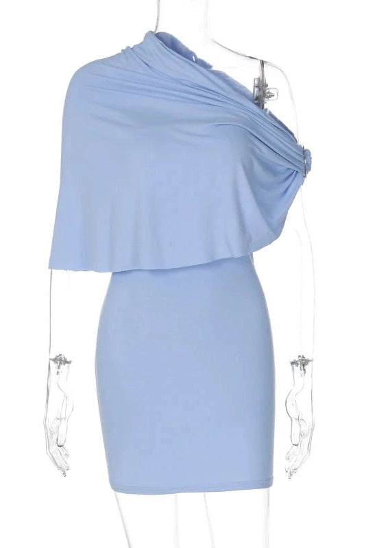 Glorol - Elegant Slim Collar Shawl Sleeveless Mini Dress