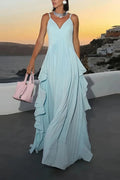 Glorol - Elegant V-Neck Sleeveless High Waist Maxi Dress
