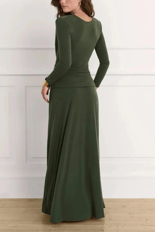 Glorol - Long Sleeve V-Neck Slim High Waist Maxi Dress