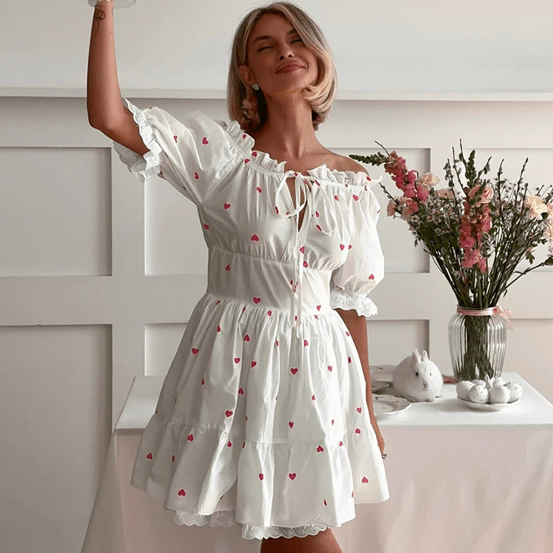 Glorol - Printed Lace Short Sleeve Mini Dress