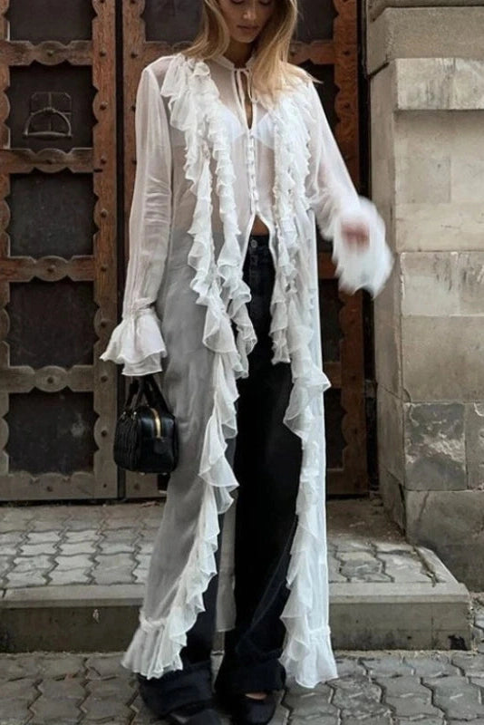 Glorol - Long-Sleeved Single-Breasted Maxi Dress