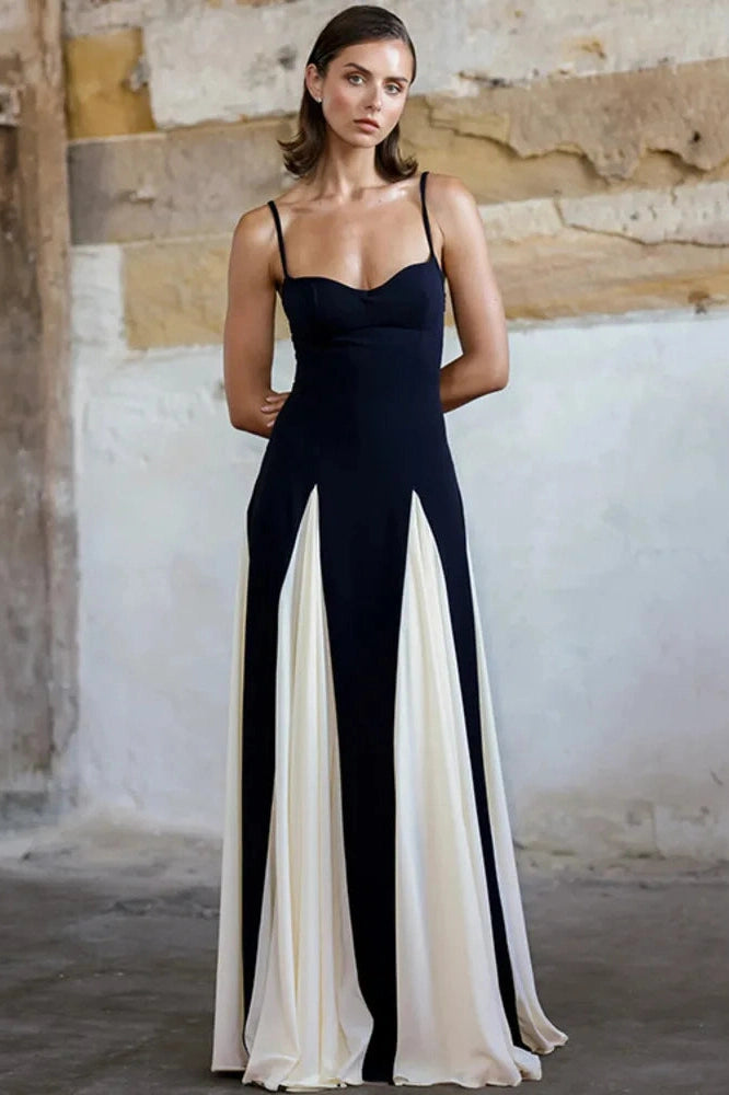 Glorol - Elegant Patchwork Spaghetti Strap Sleeveless Maxi Dress