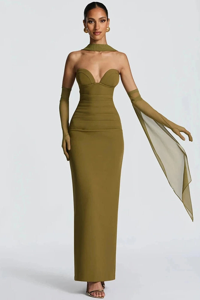 Glorol - Off-Shoulder Backless Zipper Sleeveless Bodycon Maxi Dress