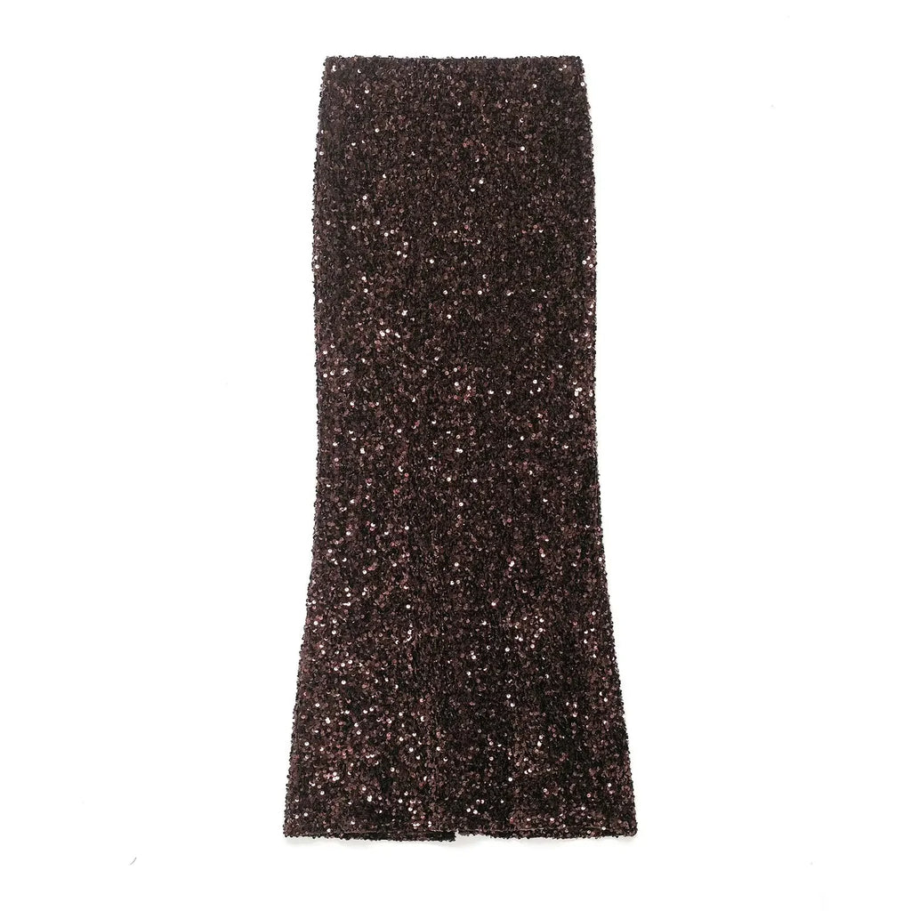 Glorol - Sequined Slit Shining Banquet Skirt