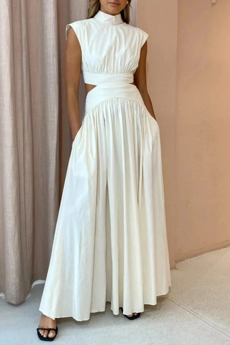 Glorol - Hollow-Out Sleeveless Loose Maxi Dress