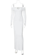 Glorol - Off-shoulder Strapless Long Sleeve Backless Maxi Dress