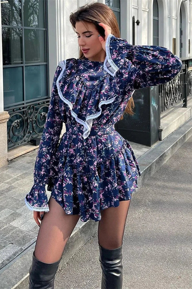 Glorol - Patchwork Slim Long Sleeve Mini Dress
