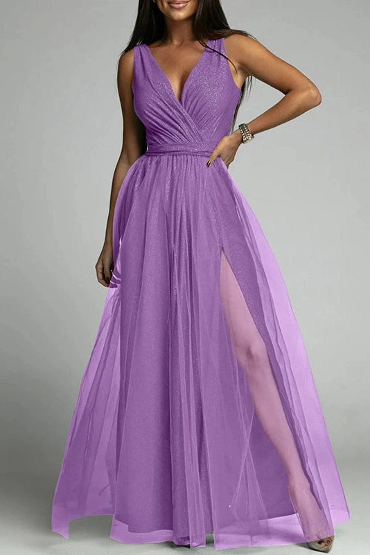 Glorol - Elegant Lace Sleeveless V Neck Maxi Dress